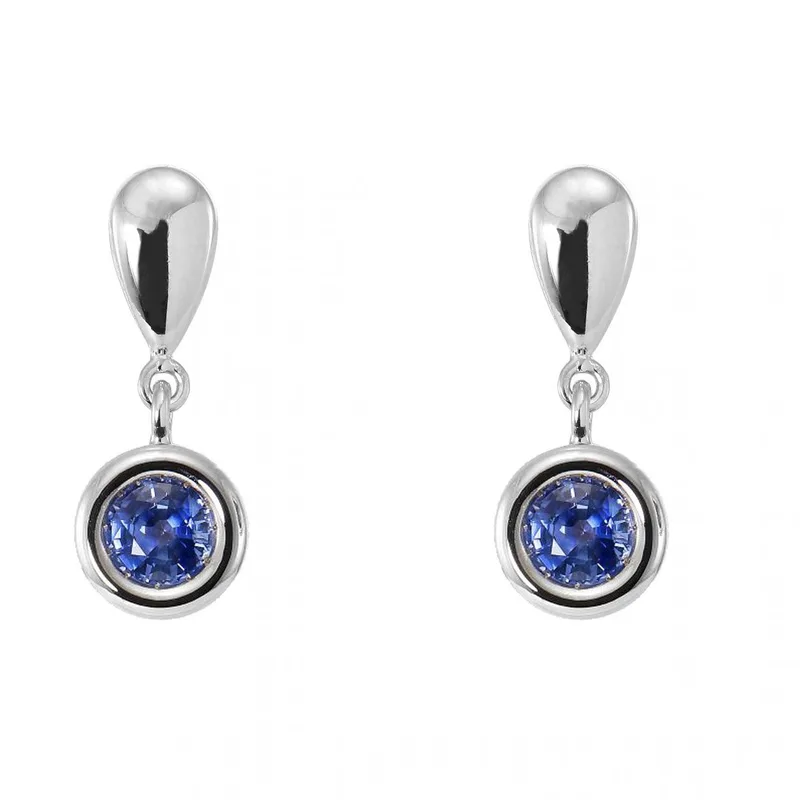 Boucles d'oreilles Pendantes Saphir Bleu de Ceylan Ronds en Or Blanc 750 pour femme - Bijoux Trabbia Vuillermoz