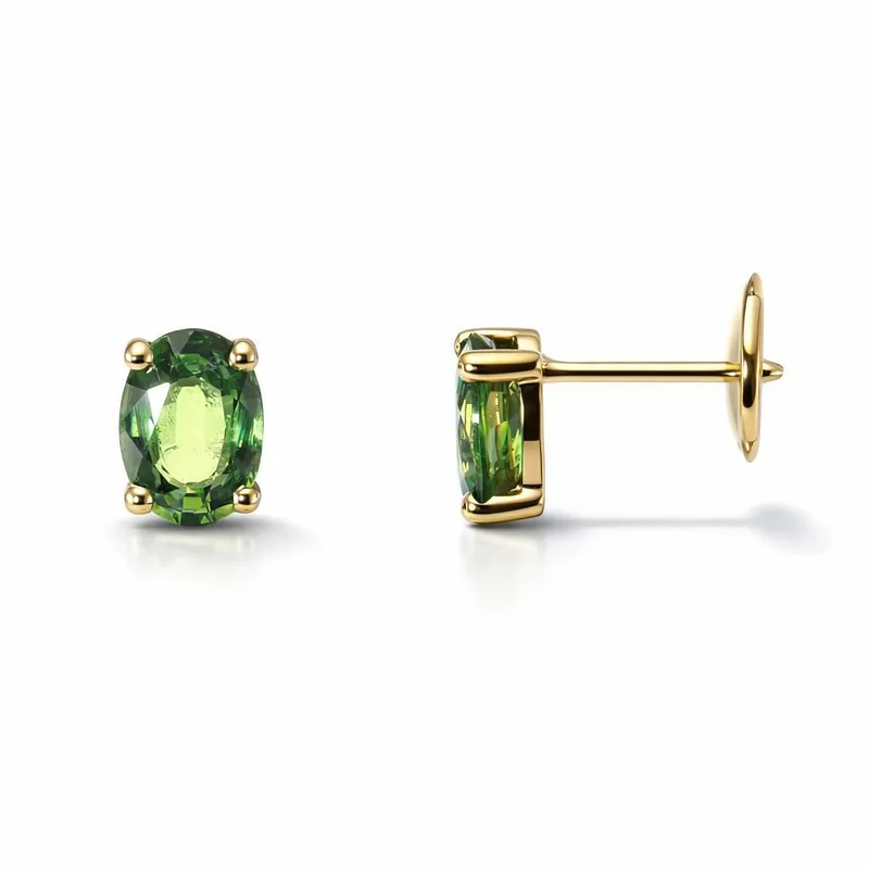 Boucles d'oreilles Saphirs Verts Ovales 7x5mm en Or Jaune 750 pour femme - Bijoux Trabbia Vuillermoz