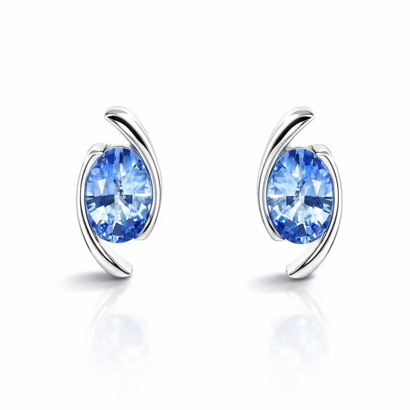 Boucles d'oreilles Saphirs Bleus de Ceylan Ovales 7x5mm en Or Blanc 750 pour femme - Bijoux Trabbia Vuillermoz
